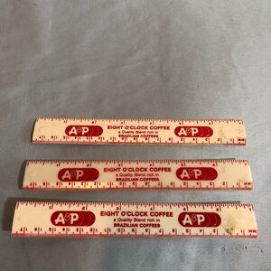 VINTAGE LOT of 3 A&P Grocery Store 7" Plastic Rulers w Eight O'Clock Coffee #F71